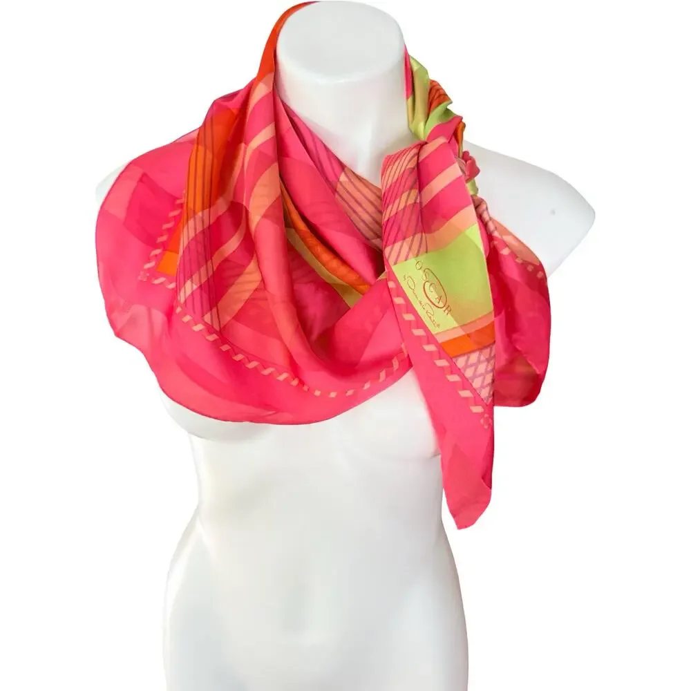 Vintage Oscar by Oscar de la Renta Silk Color Block Scarf NWOT 34x34